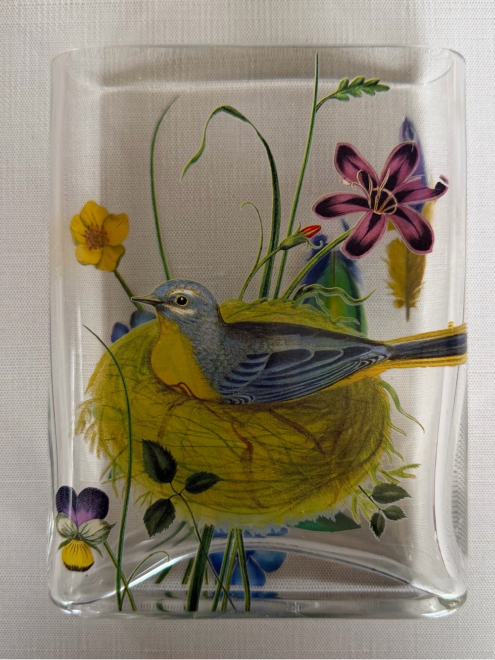Fringe Studio Handpainted Glass Bird & Floral Nest Oval Decorative Vase
